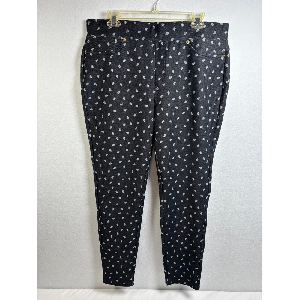 Michael Kors Pants Womens XL Black White Paisley Cotton Blend Stretch Skinny Leg